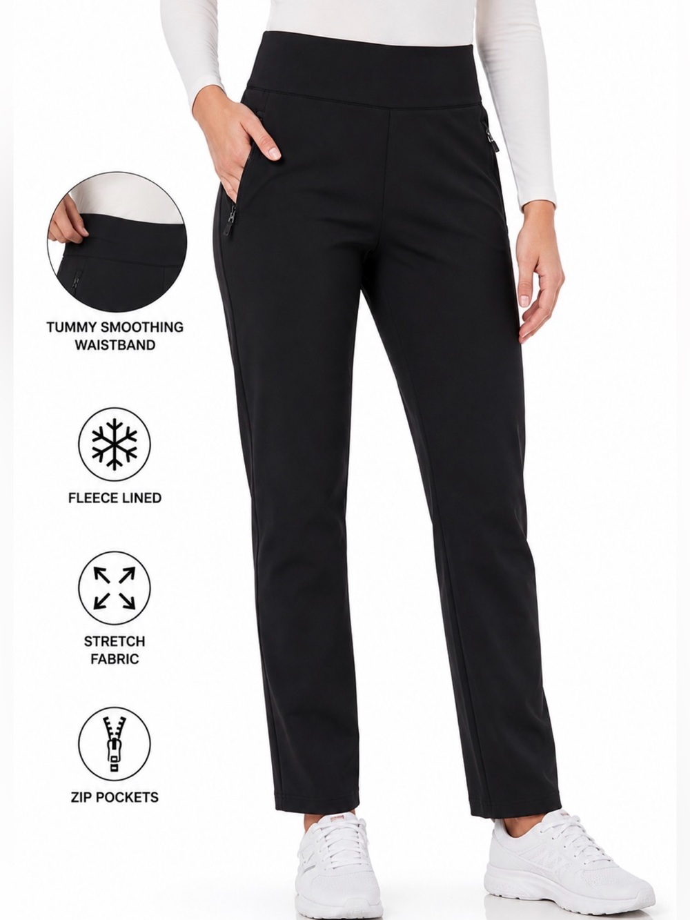 NWT ZeroXposur Fleece Lined Pull-On Pants XL Black Stretch Zip Pockets